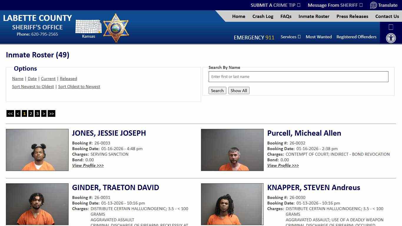 Inmate Roster - Current Inmates Booking Date Descending - Labette County Sheriff KS